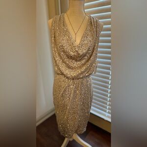 Eliza J Elegant Gold Sequin Dress